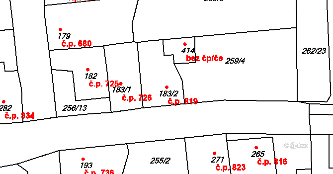 Rudná 819 na parcele st. 183/2 v KÚ Hořelice, Katastrální mapa
