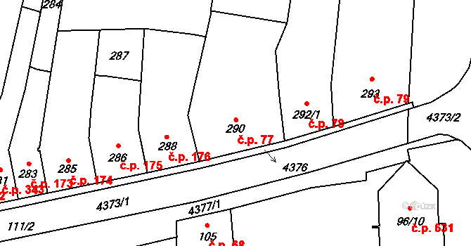 Veselí nad Lužnicí I 77, Veselí nad Lužnicí na parcele st. 290 v KÚ Veselí nad Lužnicí, Katastrální mapa