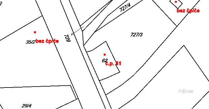 Brnířov 51 na parcele st. 62 v KÚ Brnířov, Katastrální mapa