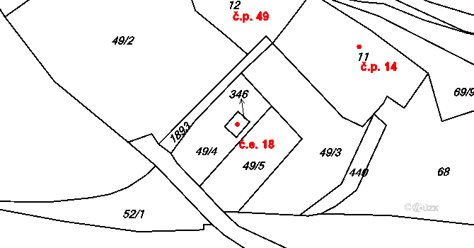 Hrádek 18 na parcele st. 346 v KÚ Hrádek u Rokycan, Katastrální mapa