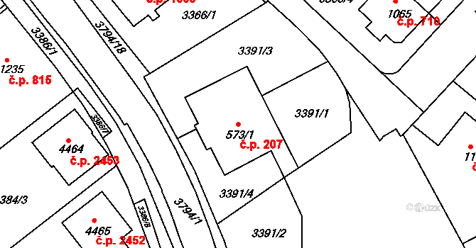 Rakovník II 207, Rakovník na parcele st. 573/1 v KÚ Rakovník, Katastrální mapa