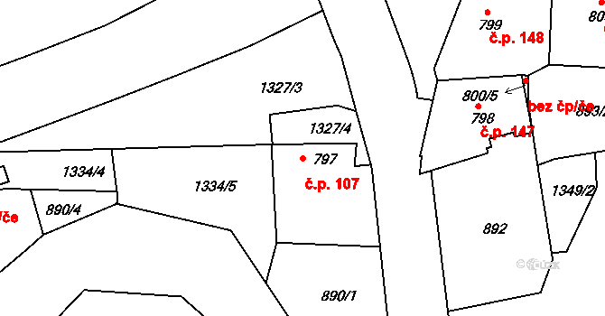 Latrán 107, Český Krumlov na parcele st. 797 v KÚ Český Krumlov, Katastrální mapa