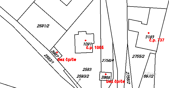 Humpolec 1055 na parcele st. 1091 v KÚ Humpolec, Katastrální mapa