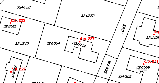 Levín 227, Králův Dvůr na parcele st. 324/714 v KÚ Levín u Berouna, Katastrální mapa