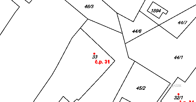 Čeminy 31 na parcele st. 33 v KÚ Čeminy, Katastrální mapa