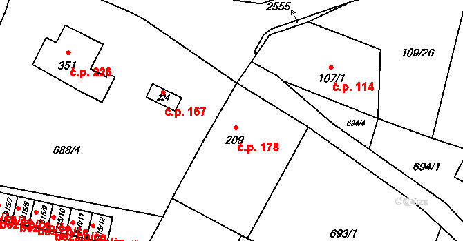 Lubenec 178 na parcele st. 209 v KÚ Lubenec, Katastrální mapa