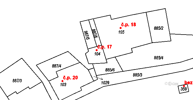 Chrastín 17, Peruc na parcele st. 104 v KÚ Peruc, Katastrální mapa