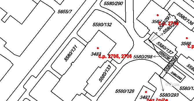 Žatec 2705,2706 na parcele st. 3483 v KÚ Žatec, Katastrální mapa
