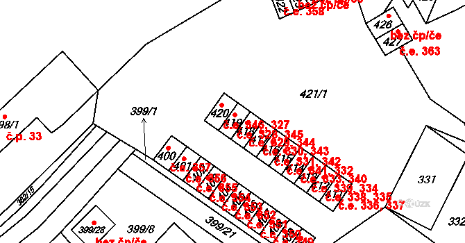 Povrly 328,345 na parcele st. 419 v KÚ Povrly, Katastrální mapa