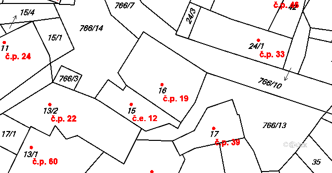 Kamenice 19, Herálec na parcele st. 16 v KÚ Kamenice u Herálce, Katastrální mapa
