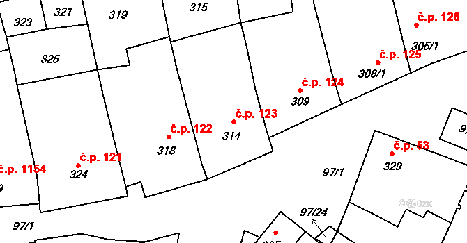 Velké Pavlovice 123 na parcele st. 314 v KÚ Velké Pavlovice, Katastrální mapa