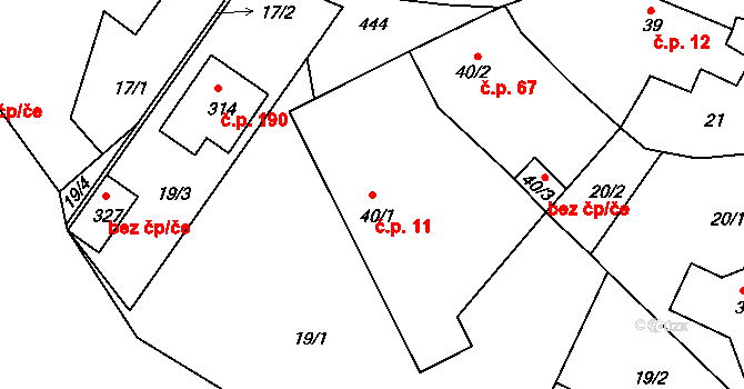 Žopy 11, Holešov na parcele st. 40/1 v KÚ Žopy, Katastrální mapa