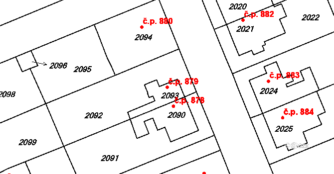 Holešov 879 na parcele st. 2093 v KÚ Holešov, Katastrální mapa