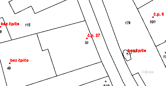 Hluchov 27 na parcele st. 50 v KÚ Hluchov, Katastrální mapa