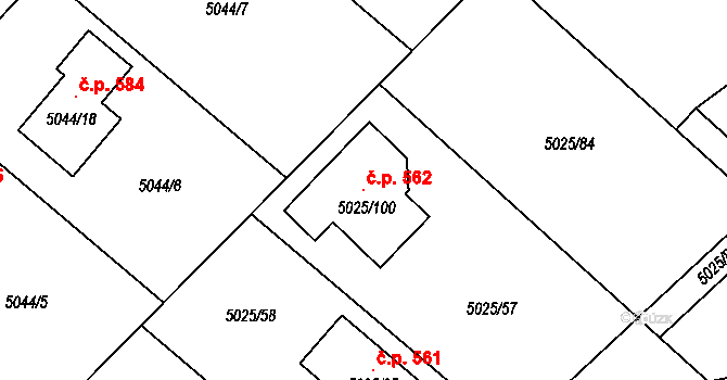 Sviadnov 562 na parcele st. 5025/100 v KÚ Sviadnov, Katastrální mapa