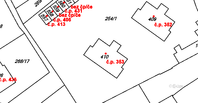 Kokory 353 na parcele st. 410 v KÚ Kokory, Katastrální mapa