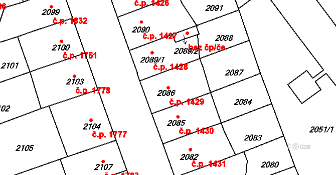 Přerov I-Město 1429, Přerov na parcele st. 2086 v KÚ Přerov, Katastrální mapa
