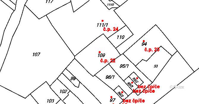 Přerov IX-Lýsky 22, Přerov na parcele st. 109 v KÚ Lýsky, Katastrální mapa