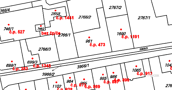 Lipník nad Bečvou I-Město 473, Lipník nad Bečvou na parcele st. 961 v KÚ Lipník nad Bečvou, Katastrální mapa