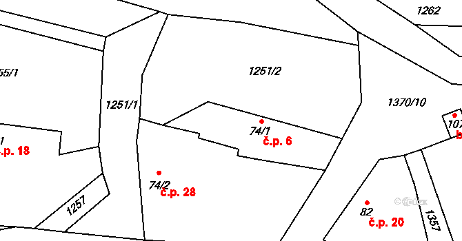 Kasanice 6, Čestín na parcele st. 74/1 v KÚ Kasanice, Katastrální mapa