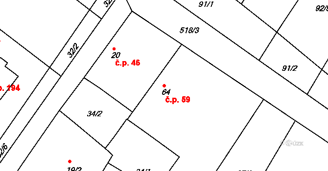 Chvalovice 59, Kovanice na parcele st. 64 v KÚ Chvalovice u Nymburka, Katastrální mapa