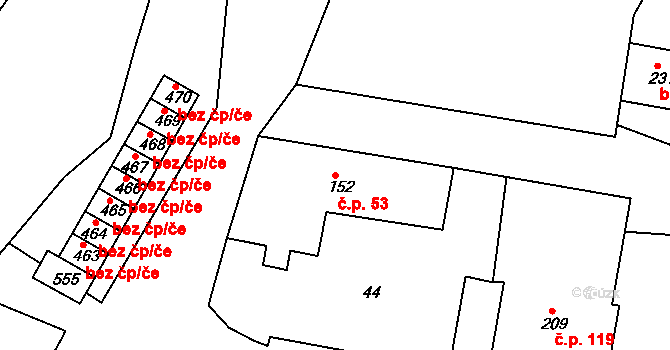 Hazlov 53 na parcele st. 152 v KÚ Hazlov, Katastrální mapa