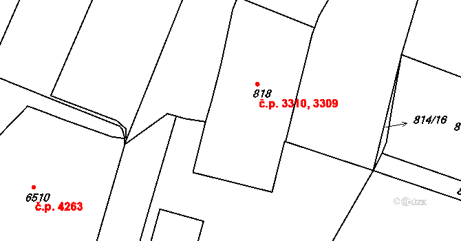 Jablonecké Paseky 3309,3310, Jablonec nad Nisou na parcele st. 818 v KÚ Jablonecké Paseky, Katastrální mapa