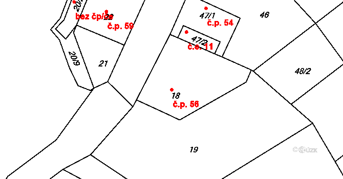 Heroltice 56, Jihlava na parcele st. 18 v KÚ Heroltice u Jihlavy, Katastrální mapa
