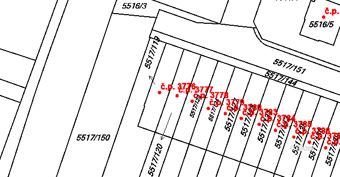 Jihlava 3777 na parcele st. 5517/120 v KÚ Jihlava, Katastrální mapa