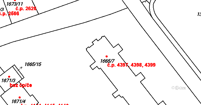 Jihlava 4397,4398,4399 na parcele st. 1665/7 v KÚ Jihlava, Katastrální mapa