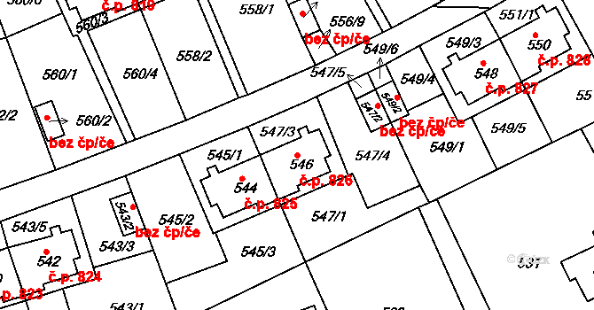 Roztoky 826 na parcele st. 546 v KÚ Roztoky u Prahy, Katastrální mapa