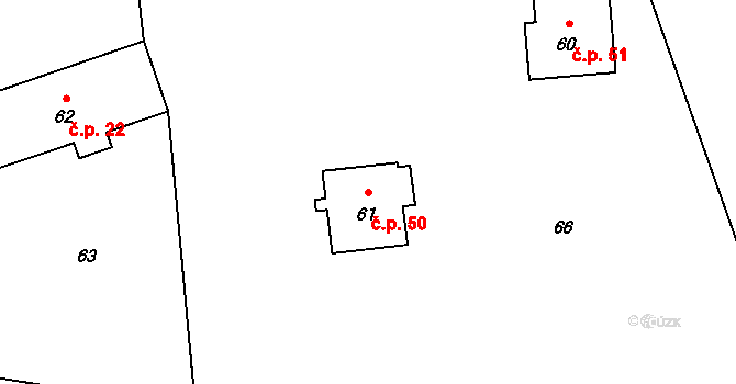 Karlova Studánka 50 na parcele st. 61 v KÚ Karlova Studánka, Katastrální mapa