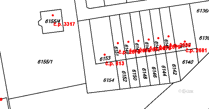 Kladno 813 na parcele st. 6153 v KÚ Kladno, Katastrální mapa