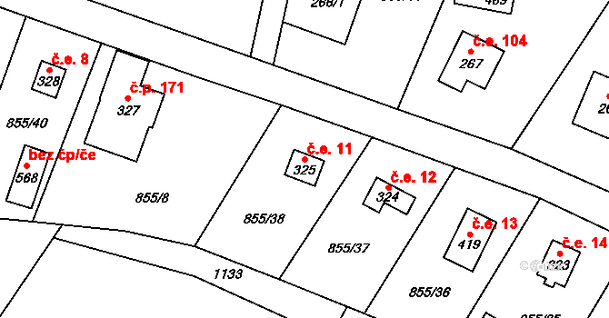 Pecerady 11, Týnec nad Sázavou na parcele st. 325 v KÚ Pecerady, Katastrální mapa