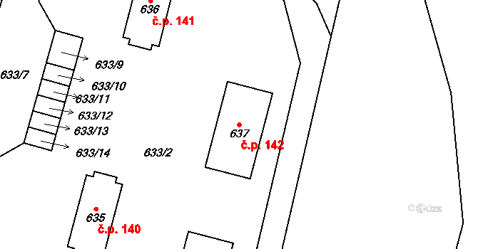 Kvaň 142, Zaječov na parcele st. 637 v KÚ Kvaň, Katastrální mapa