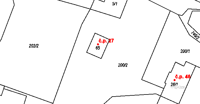 Malíkov 27 na parcele st. 65 v KÚ Malíkov, Katastrální mapa