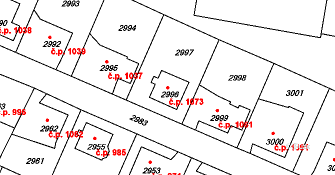 Děčín VI-Letná 1073, Děčín na parcele st. 2996 v KÚ Podmokly, Katastrální mapa