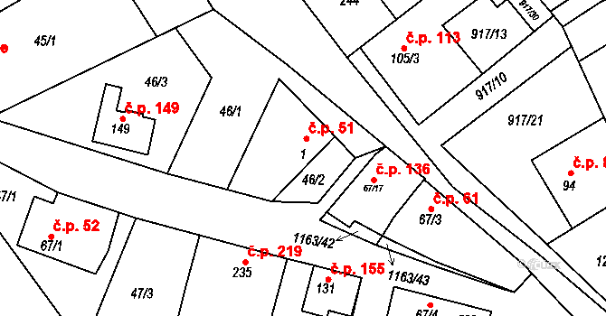 Chvalčov 51 na parcele st. 1 v KÚ Chvalčov, Katastrální mapa