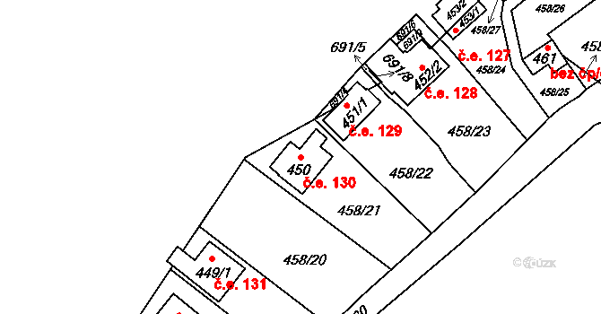 Mariánské Údolí 130, Hlubočky na parcele st. 450 v KÚ Hlubočky, Katastrální mapa