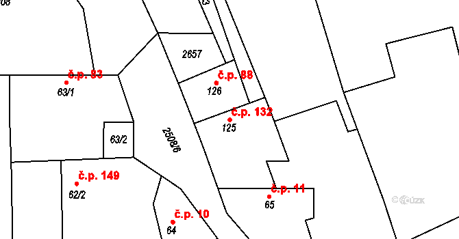 Bechlín 132 na parcele st. 125 v KÚ Bechlín, Katastrální mapa