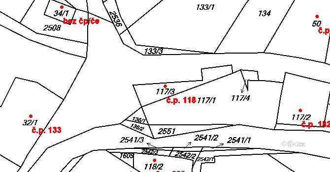 Žitenice 118 na parcele st. 117/1 v KÚ Žitenice, Katastrální mapa