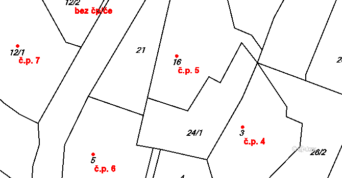 Česká Proseč 5, Úbislavice na parcele st. 16 v KÚ Česká Proseč, Katastrální mapa