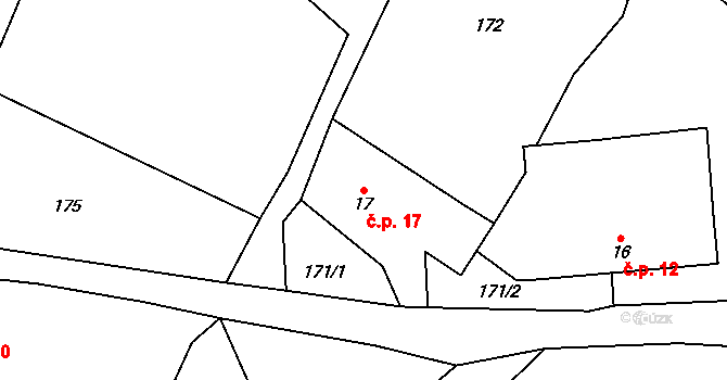 Kamenná Lhota 17, Borotín na parcele st. 17 v KÚ Kamenná Lhota u Borotína, Katastrální mapa