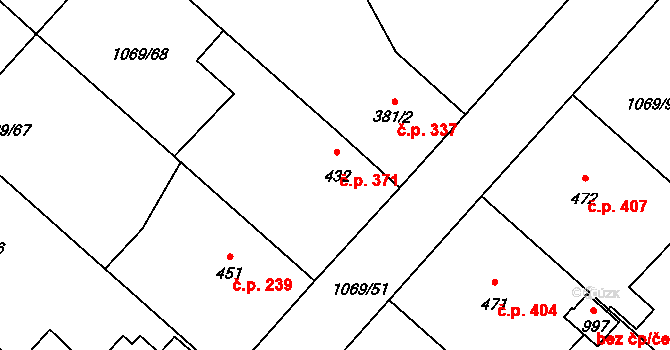 Mladá Vožice 371 na parcele st. 432 v KÚ Mladá Vožice, Katastrální mapa