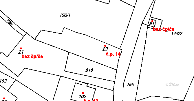 Chlum 14, Hořice na parcele st. 23 v KÚ Chlum u Hořic, Katastrální mapa
