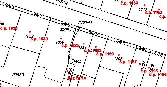 Hořice 1168 na parcele st. 1294 v KÚ Hořice v Podkrkonoší, Katastrální mapa