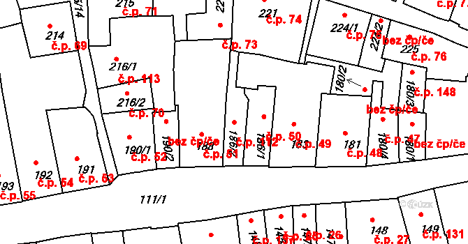 Zámostí 112, Třebíč na parcele st. 186/2 v KÚ Podklášteří, Katastrální mapa