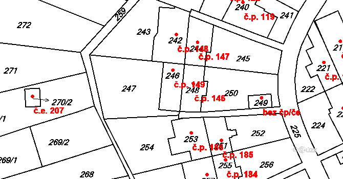 Medlánky 149, Brno na parcele st. 246 v KÚ Medlánky, Katastrální mapa