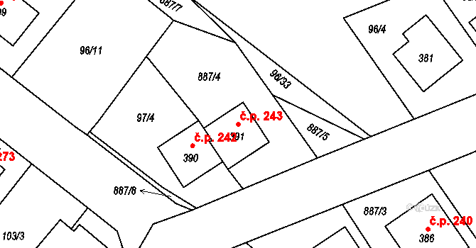 Hořepník 243 na parcele st. 391 v KÚ Hořepník, Katastrální mapa