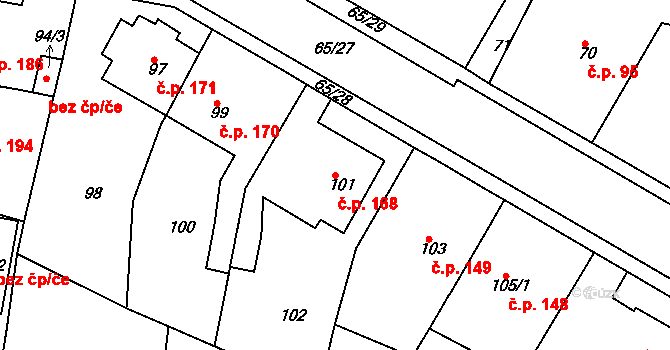 Řetenice 168, Teplice na parcele st. 101 v KÚ Teplice-Řetenice, Katastrální mapa